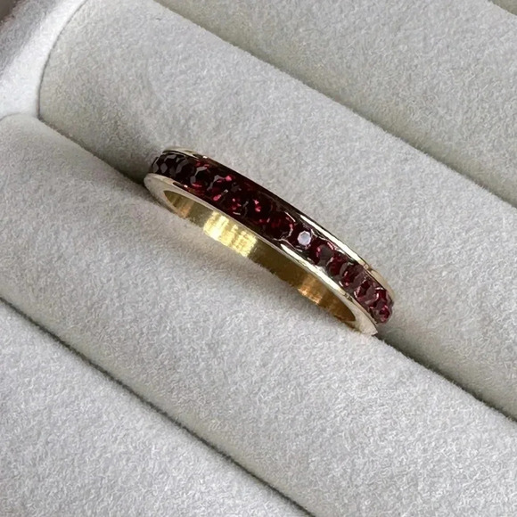 Garnet Colored CZ 18k PVD Stainless Steel Eternity Band Ring January Birthstone - Picture 3 of 9